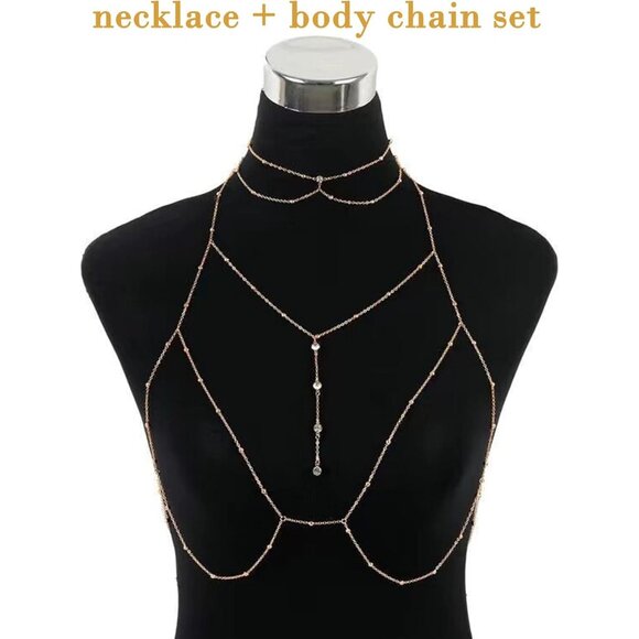 🆕 Women Gold Rhinestone Peal Back Chain Necklace Lingerie Waist Belly Jewelry - Picture 7 of 7